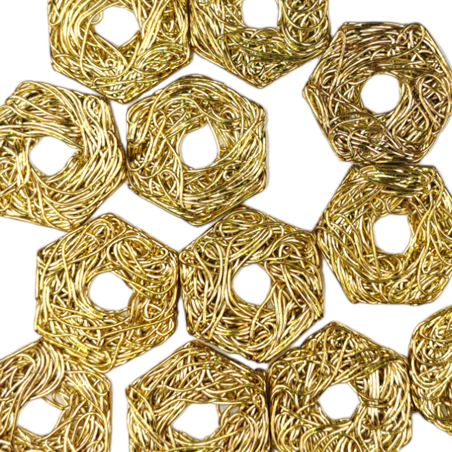 Golden Hexagonal Shape Metal Motif for Craft or Decor - 11445
