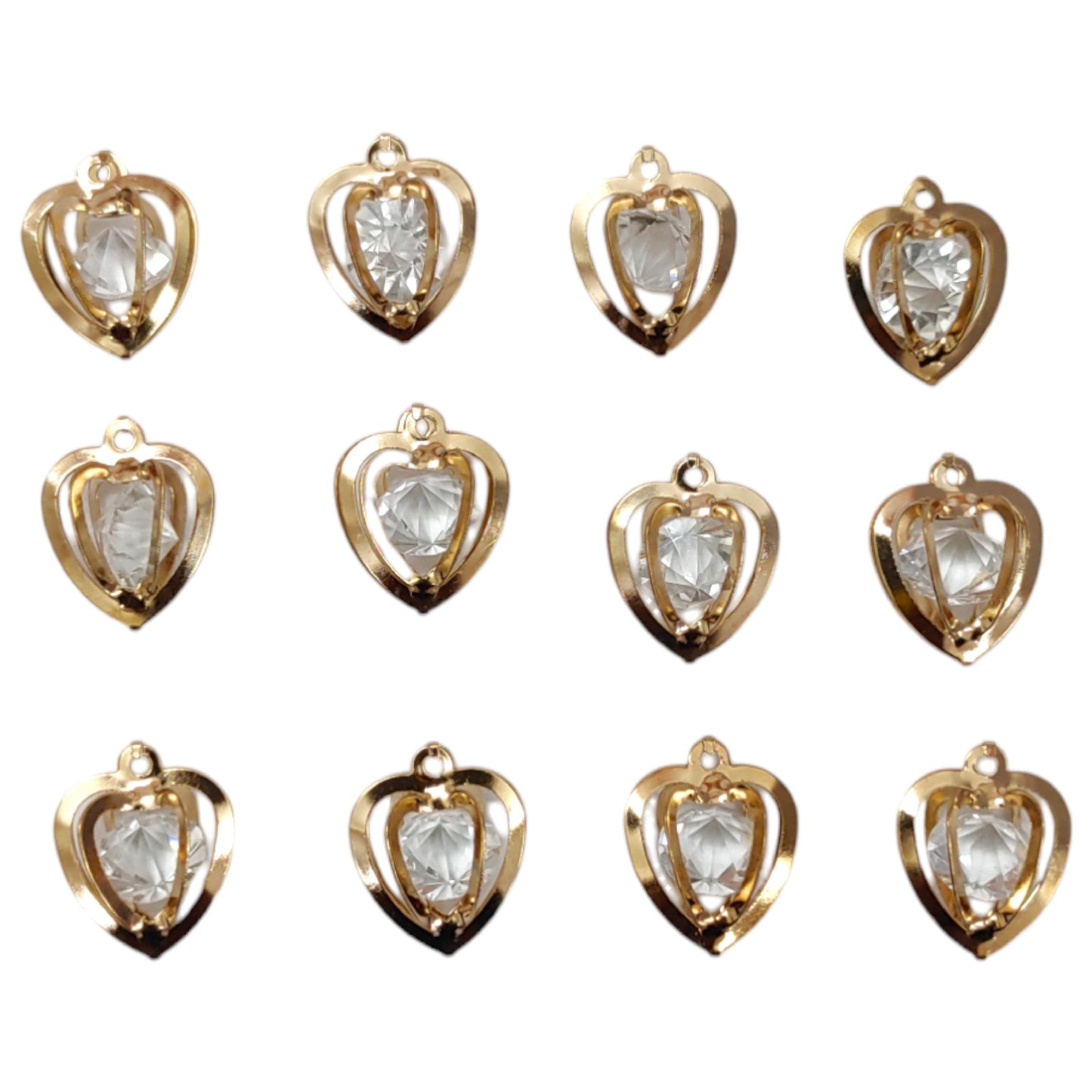 3D Metal Diamond Heart Shapped Pendent Golden Metal Motif For Craft or Decor