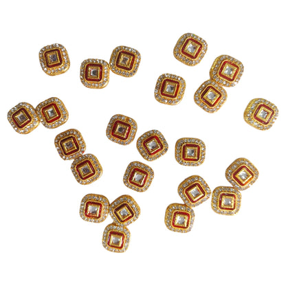 Enamel-Coated Square Rhinestone Polki Metal Motif for Craft and Decor - 25Pcs