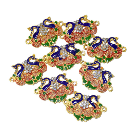 Indian Petals Enamel Coated Peacock Style Metal Mazak Motif for Jewelry Rakhi Craft or Decor