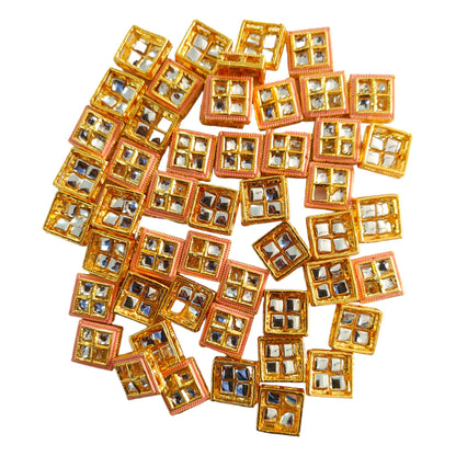 Indian Petals - 50 Pcs Square Shape Metal Polki Square Casting Motif for Rakhi, Jewelry making, Craft or Decor. 50 Pcs Square Shape Metal Polki Square Casting Motif for Rakhi, Jewelry making, Craft or Decor. - Peach / 50 Pieces
