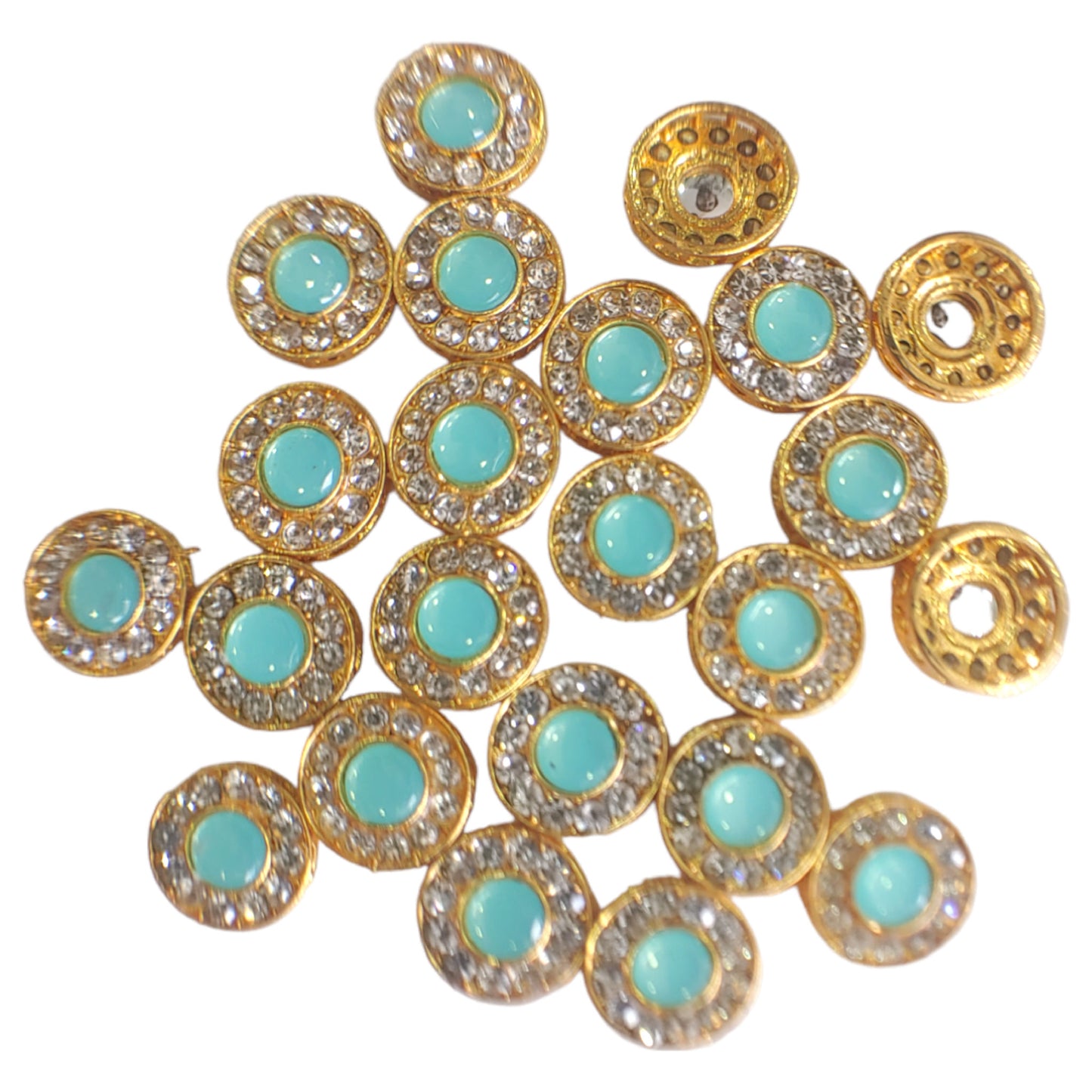 14mm Casting Metal Round Stone Studded Pendant Motif For Craft Or Decor - 50 Pcs