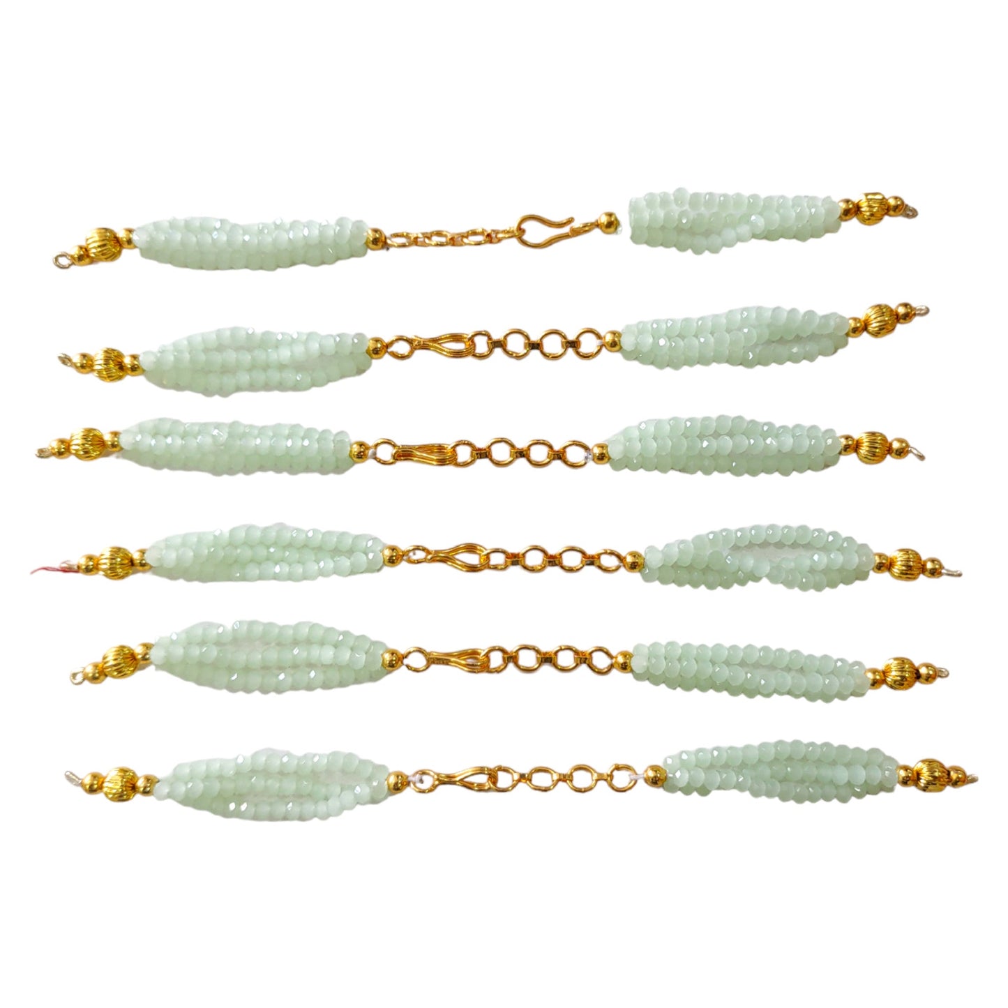 16.5cm. Beaded Stone Bracelet Metal Chain with Hook Lock For Craft Or Decor - 10 Pcs