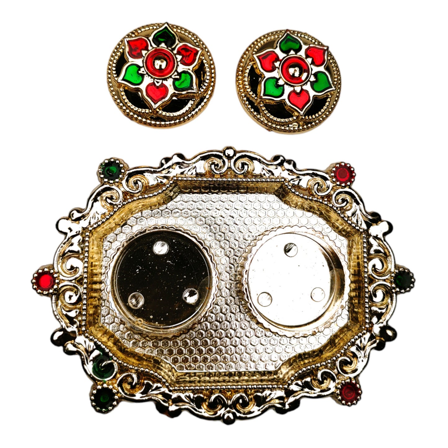 Decorative Platter Plate of Roli Chawal for Puja Raksha-Bandhan Diwali or Tilak Tika Function - 13488-91
