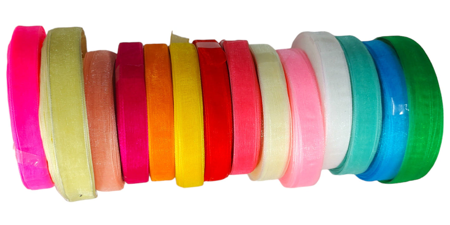 Colourful Organza Fabric Ribbon Lace For Craft Or Decoration - 40 Mtr