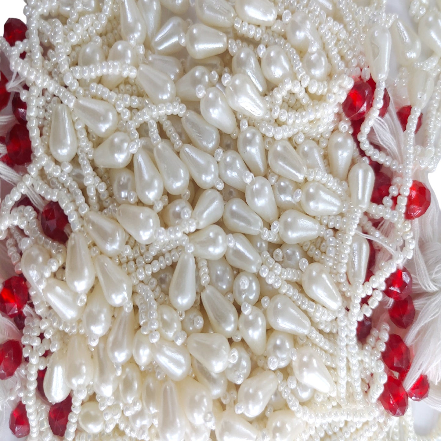 Indian Petals - Seed Beads and Glass Beads Multi Purpose Fringe Tassel with Pearl Drop for DIY Craft Jewelry Textile or Decor, White Seed Beads and Glass Beads Multi Purpose Fringe Tassel with Pearl Drop for DIY Craft Jewelry Textile or Decor, White - 100 Pieces