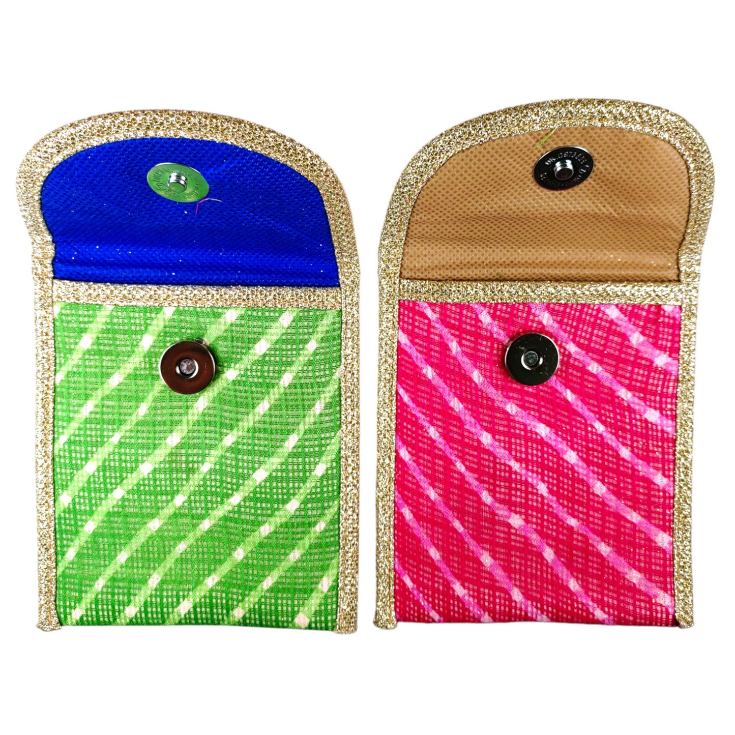 Indian Petals Decorative Glittery Lehriya Pocket with Zari Border Gift Bag / Pouch, oPENED