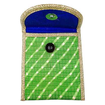 Indian Petals Decorative Glittery Lehriya Pocket with Zari Border Gift Bag / Pouch, Green, Opened