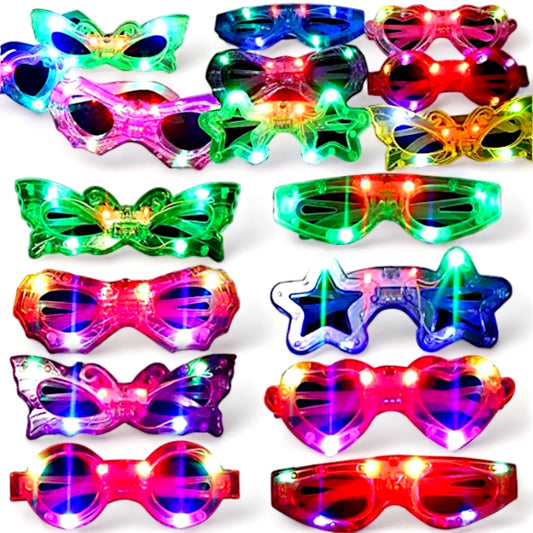 Indian Petals Multi Design LED Light Plastic Multi Color Goggle Glasses for Party, Celebration - 5 Pcs