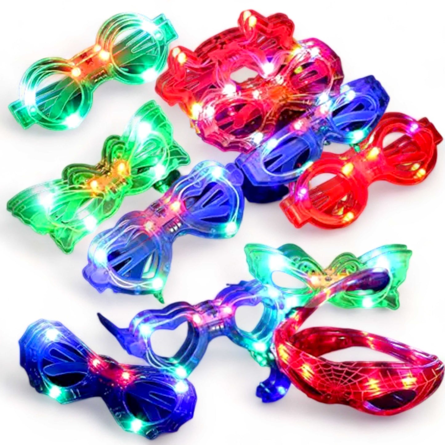 Indian Petals Multi Design LED Light Plastic Multi Color Goggle Glasses for Party, Celebration - 5 Pcs