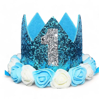 First and 6 Month Baby Birthday Glitter Foam Crown For Boy and Girl, Baby Birthday Hat