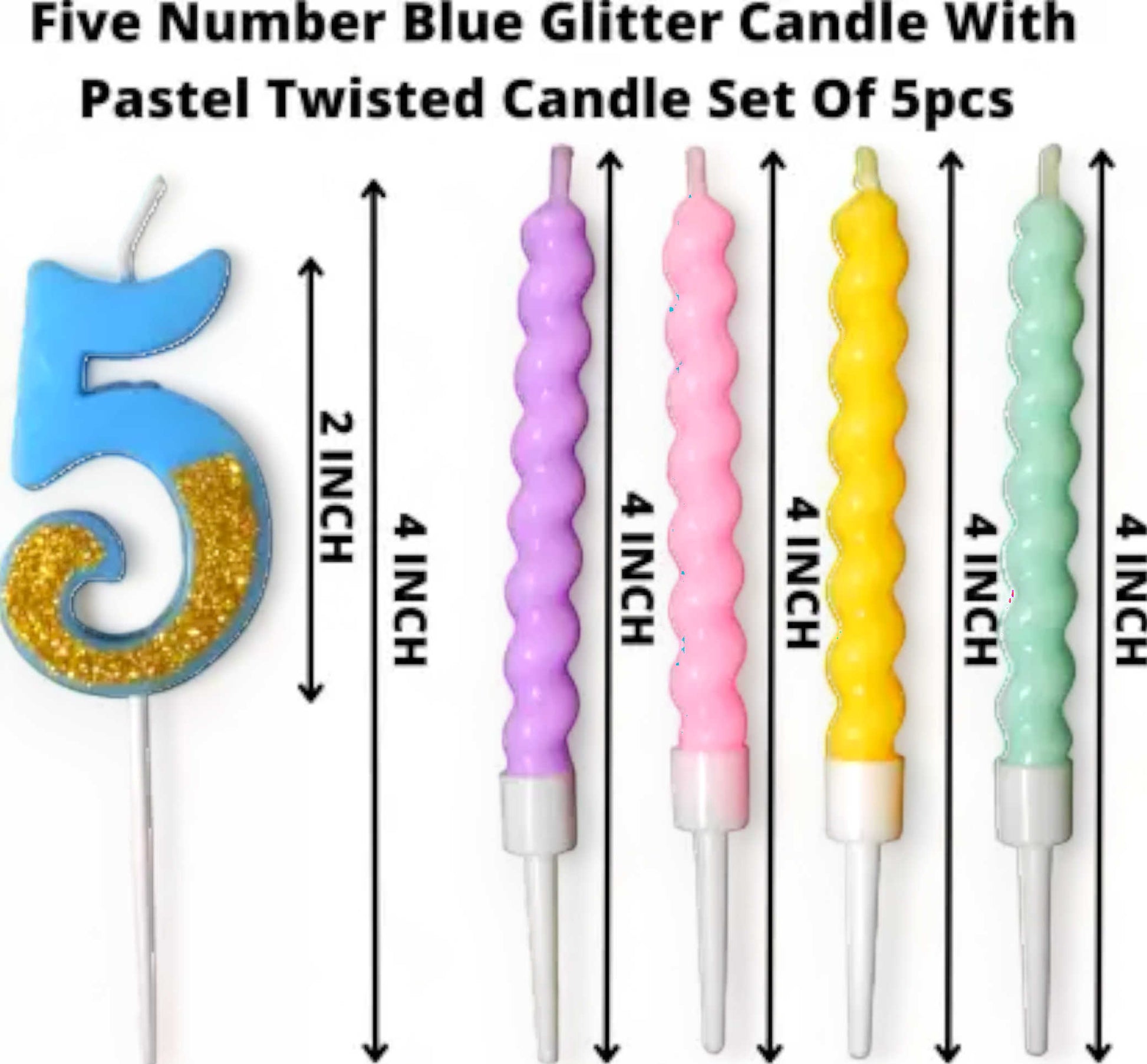 4 Twisted Candles with Glittery Number - 1 Candle Set for Party Cake