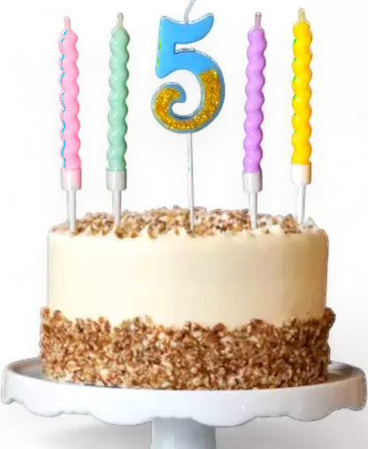 4 Twisted Candles with Glittery Number - 1 Candle Set for Party Cake