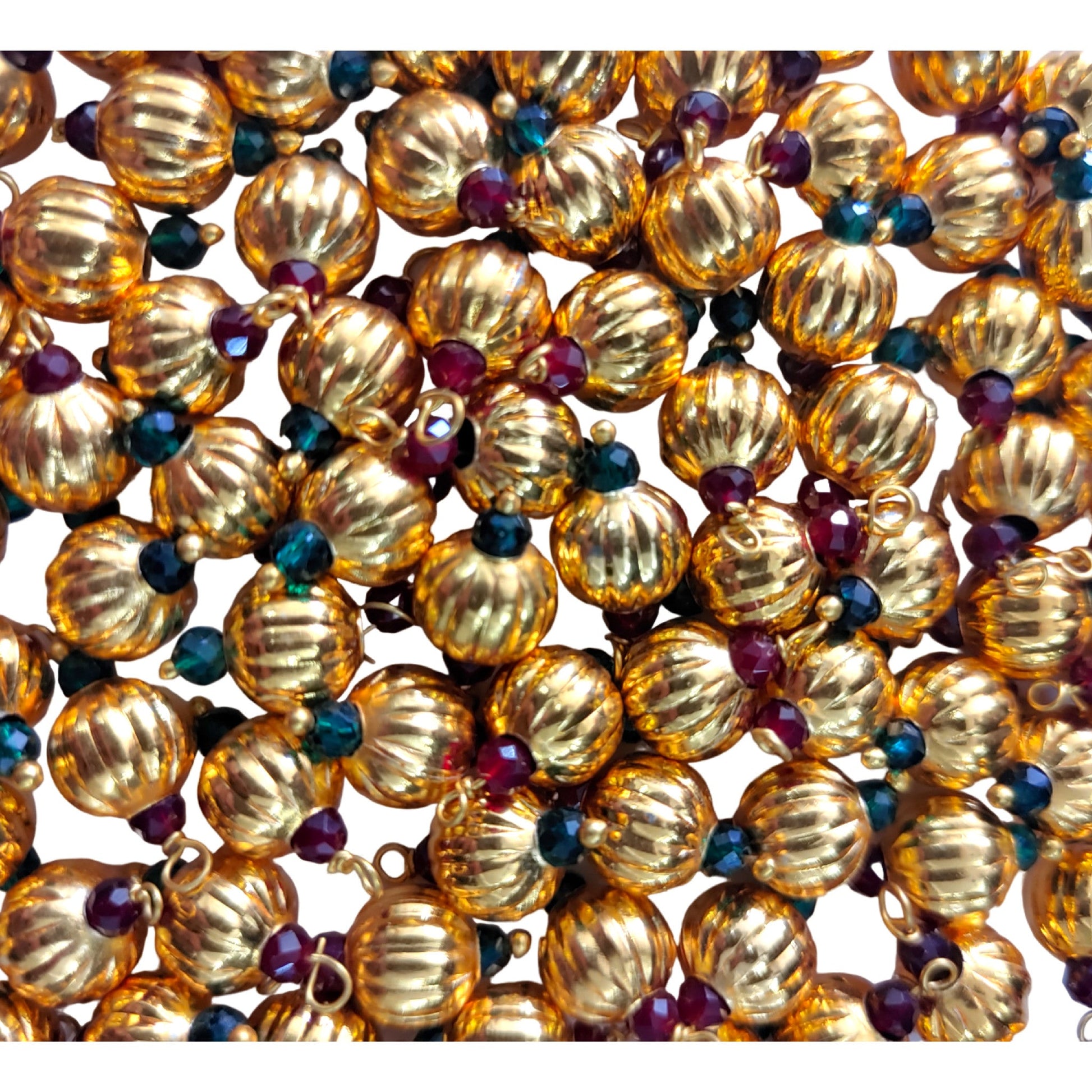 Indian Petals Kharbuja Bead with Drop Shaped Metal Beads Ideal for Jewelry designing & Craft Making, 8mm Metal Ball