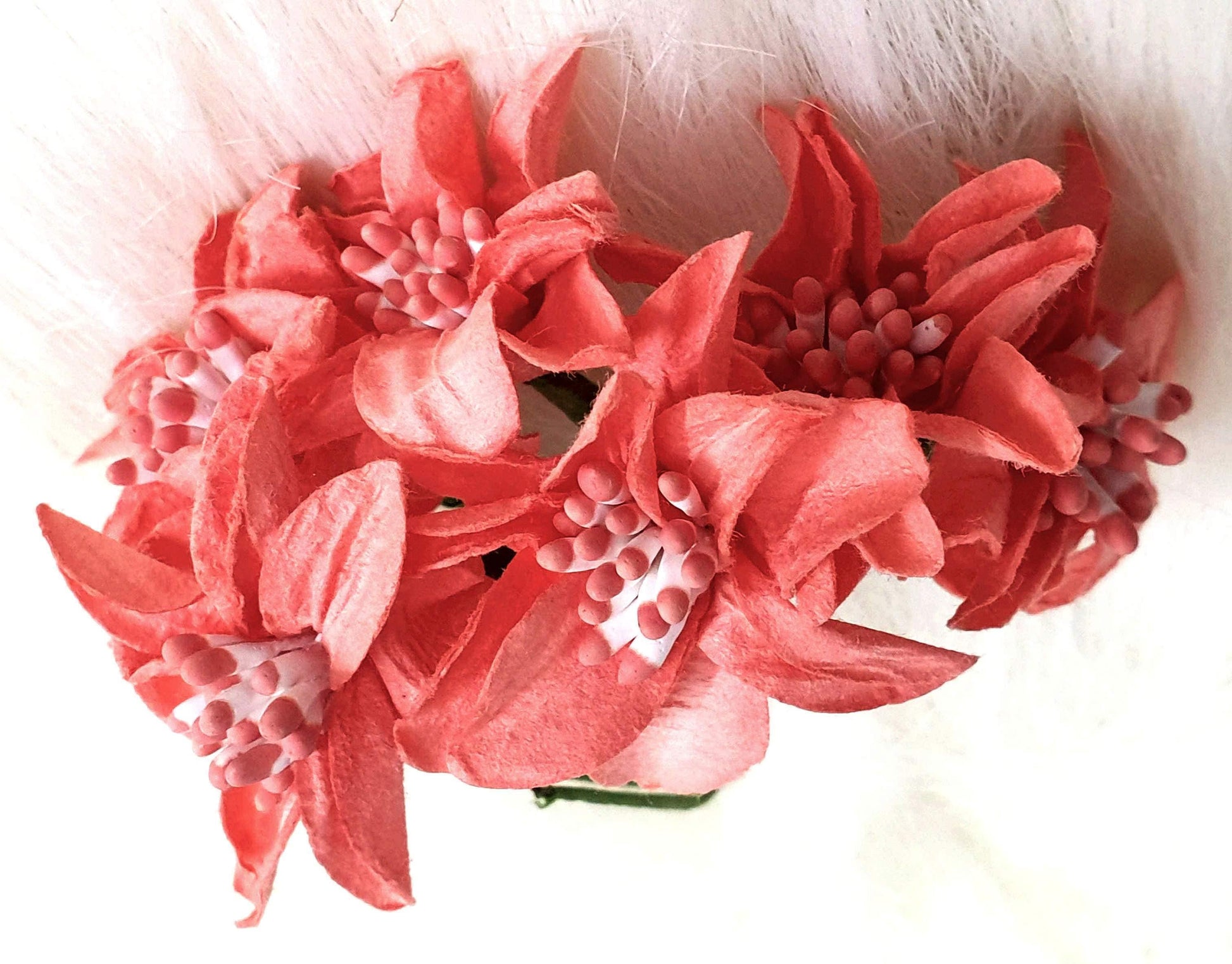 Indian Petals Beautiful Paper Flowers with Buds for DIY Craft, Trouseau Packing or Decoration (Bunch of 12) - Design 21, Indian Red