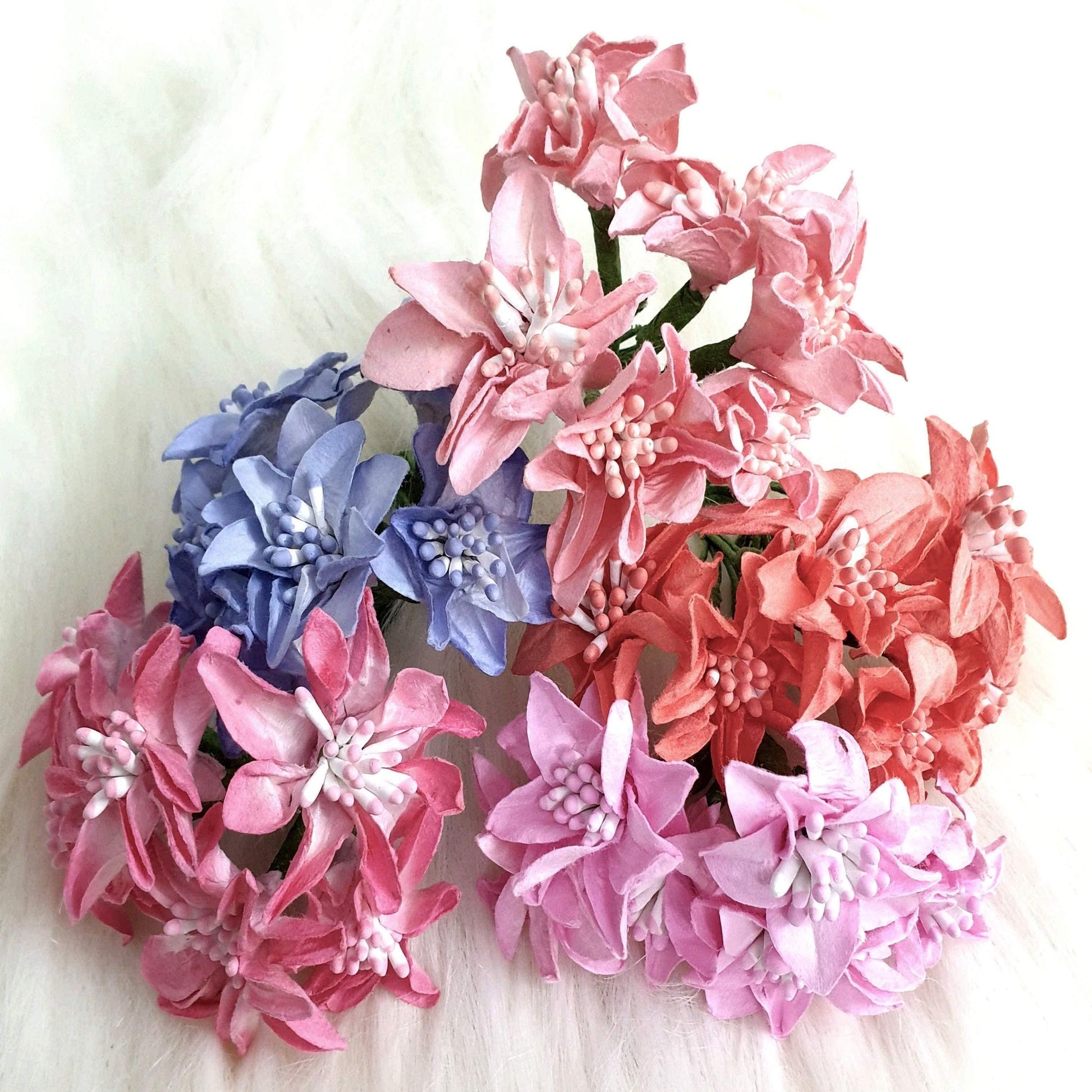 Indian Petals Beautiful Paper Flowers with Buds for DIY Craft, Trouseau Packing or Decoration (Bunch of 12) - Design 21 - Indian Petals