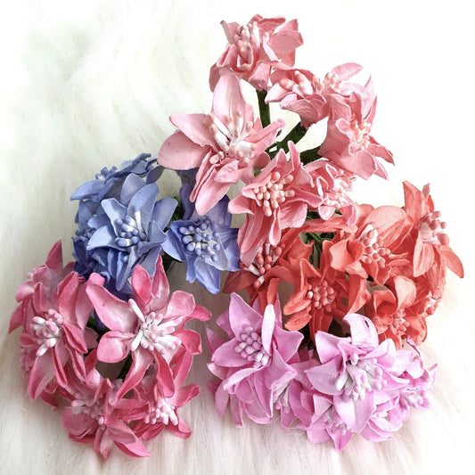 Beautiful Paper Flowers with Buds for DIY Craft, Trouseau Packing or Decoration (Bunch of 12) - Design 21 - Indian Petals