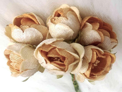 Beautiful Fabric Flowers with Buds for DIY Craft, Trouseau Packing or Decoration (Bunch of 12) - Design 26 - Indian Petals
