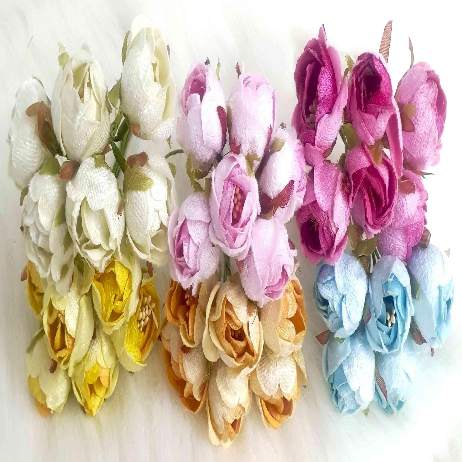 Indian Petals Beautiful Fabric Flowers with Buds for DIY Craft, Trouseau Packing or Decoration (Bunch of 12) - Design 26 - Indian Petals