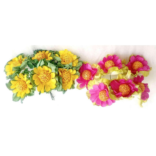 Beautiful Paper Flowers with Leaf for DIY Craft, Trouseau Packing or Decoration (Bunch of 12) - Design 33 - Indian Petals
