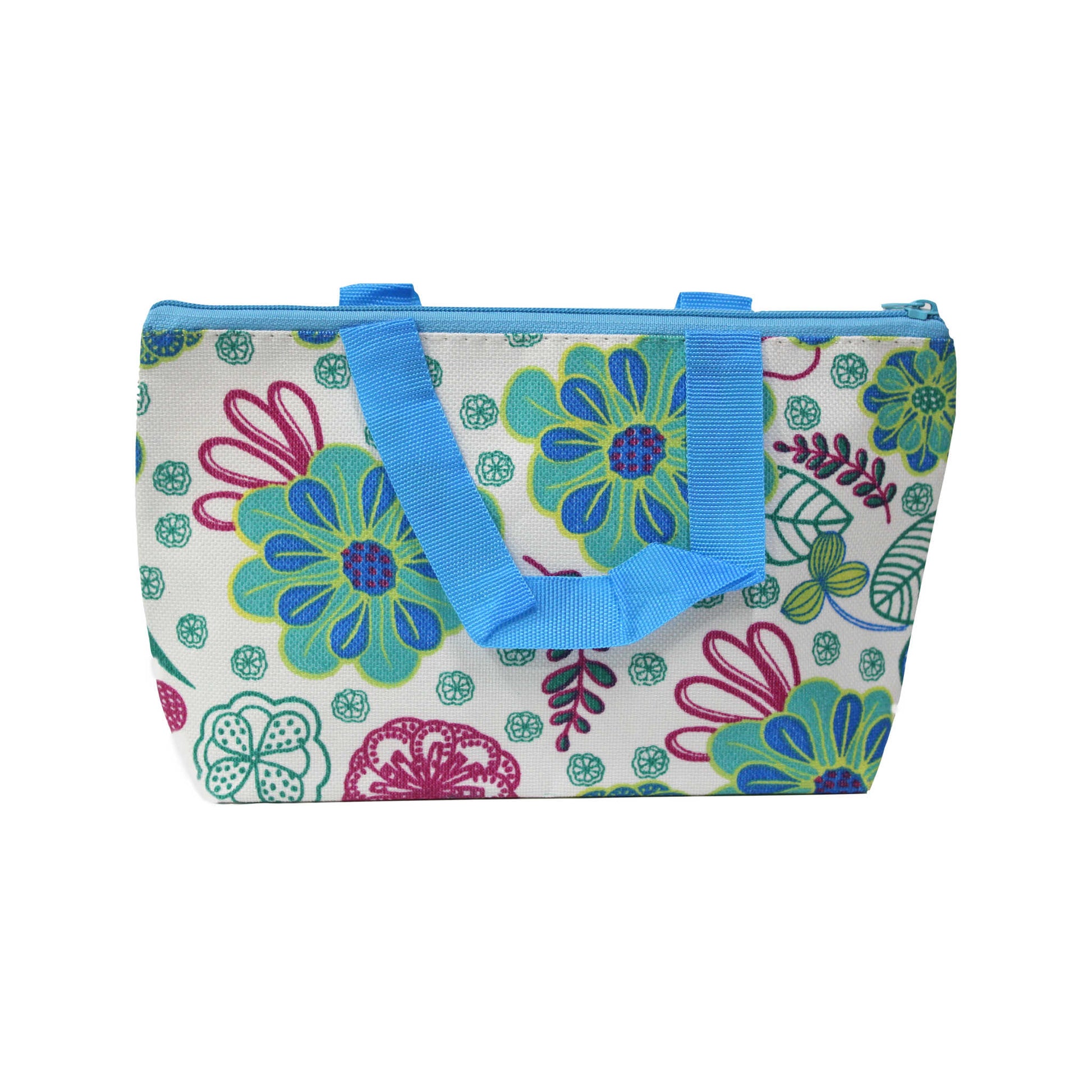 Indian Petals Imported Durable Canvas Printed multi purpose utility Small Bag with handles for all occasions for the girls and ladies, Theme Floral, Design 14, Blue