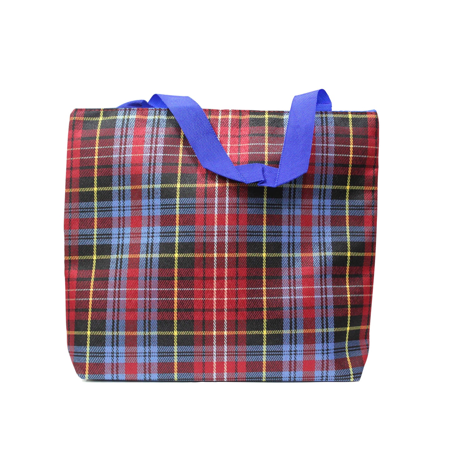 Indian Petals Imported Canvas Printed multi purpose Bag with handles for girls and ladies, Theme Traditional Scottish Checks, Large, Multi Blue