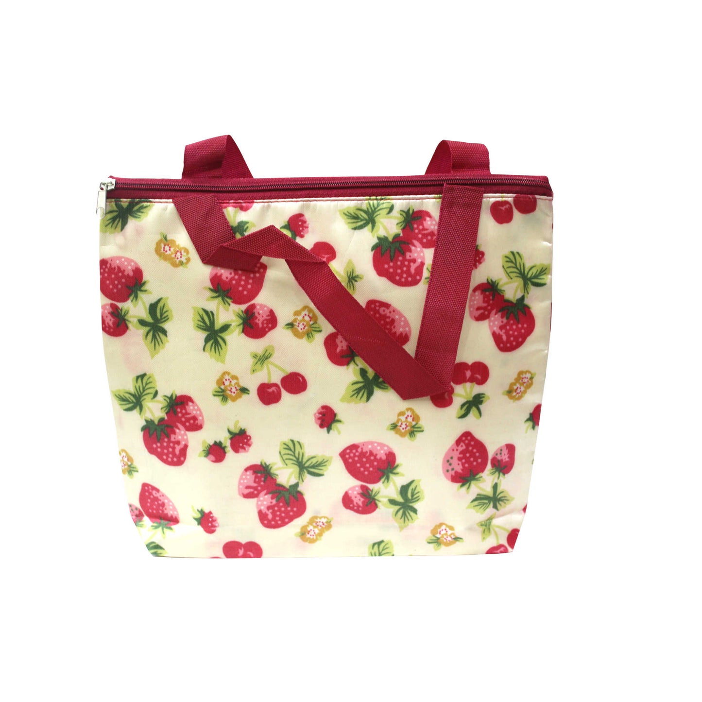 Indian Petals Imported Durable Canvas Printed multi purpose Bag with handles for girls and ladies, Theme Fruits, Size Large, Maroon