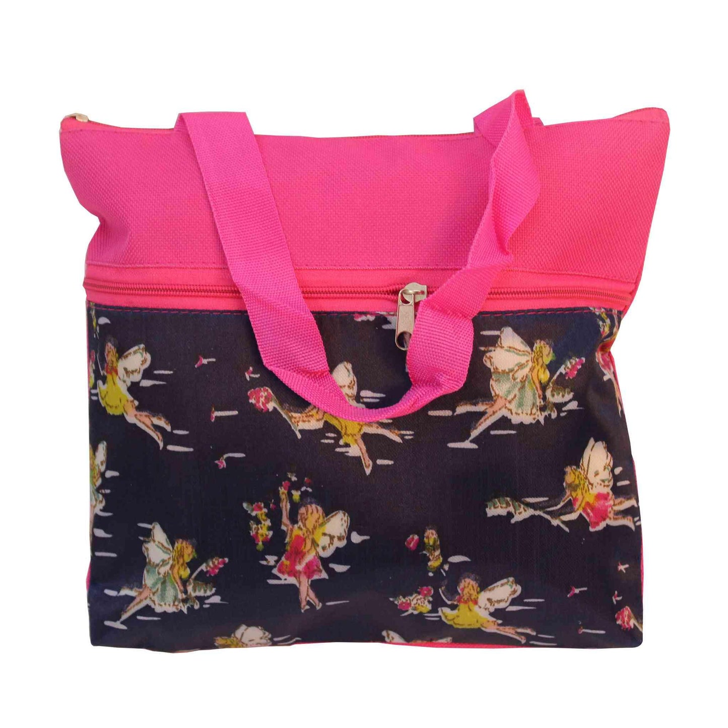 Imported Durable Canvas Printed multi purpose utility Medium size Bag with handles for all occasions for the girls and ladies, Design 1, Pink - Indian Petals