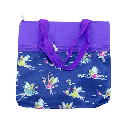 Imported Durable Canvas Printed multi purpose utility Medium size Bag with handles for all occasions for the girls and ladies, Design 1, Purple - Indian Petals