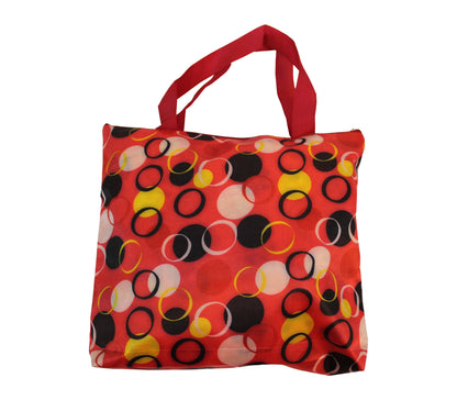 Indian Petals Imported Durable Canvas Printed multi purpose Bag with handles for girls and ladies, Theme Polka Dots, Size Large, Red