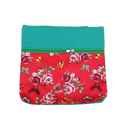 Imported Durable Canvas Printed multi purpose utility Medium size Bag with handles for all occasions for the girls and ladies, Design 3, Green - Indian Petals