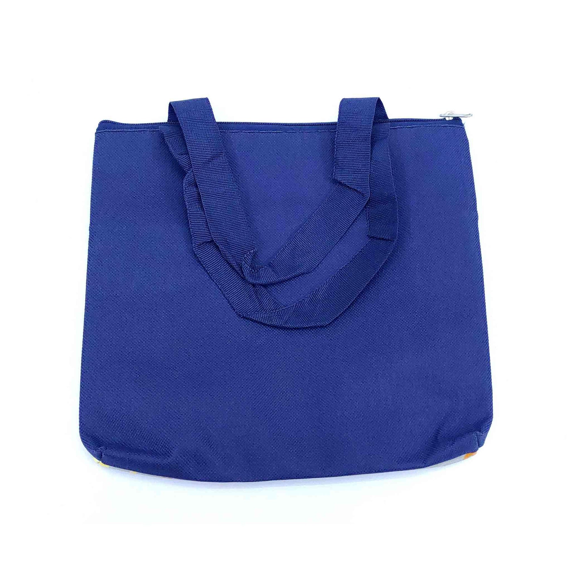 Imported Durable Canvas Printed multi purpose utility Medium size Bag with handles for all occasions for the girls and ladies, Design 5, Dark Blue - Indian Petals