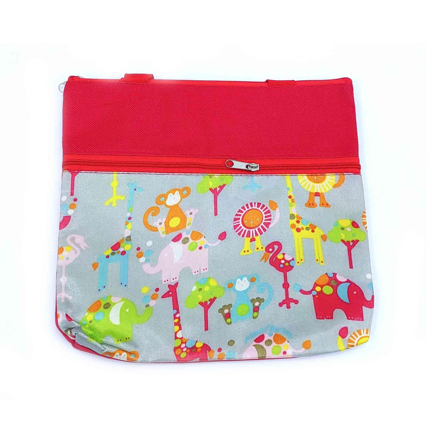 Imported Durable Canvas Printed multi purpose utility Medium size Bag with handles for all occasions for the girls and ladies, Design 5, Red - Indian Petals