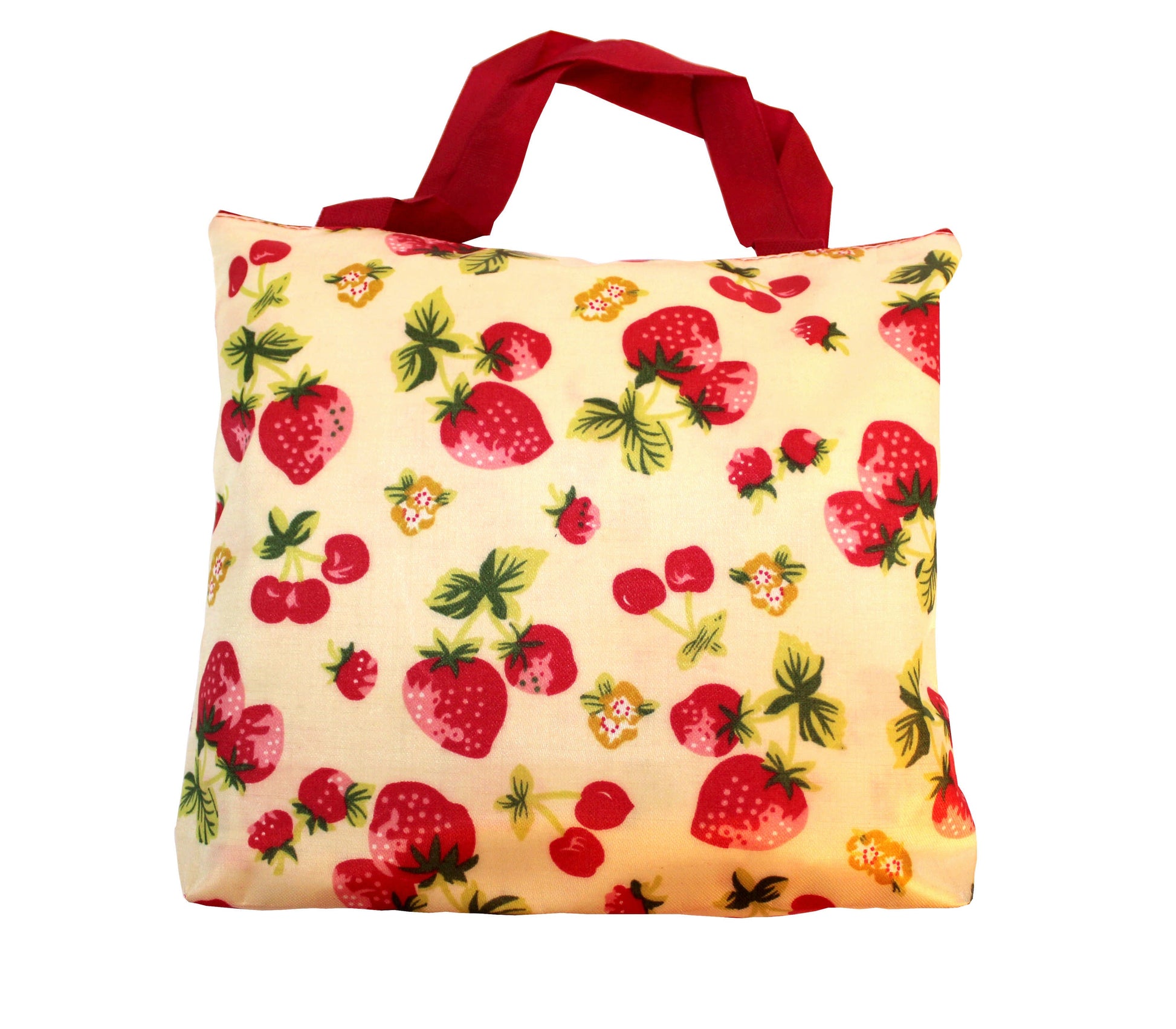 Indian Petals Imported Durable Canvas Printed multi purpose Bag with handles for girls and ladies, Theme Fruits, Size Large