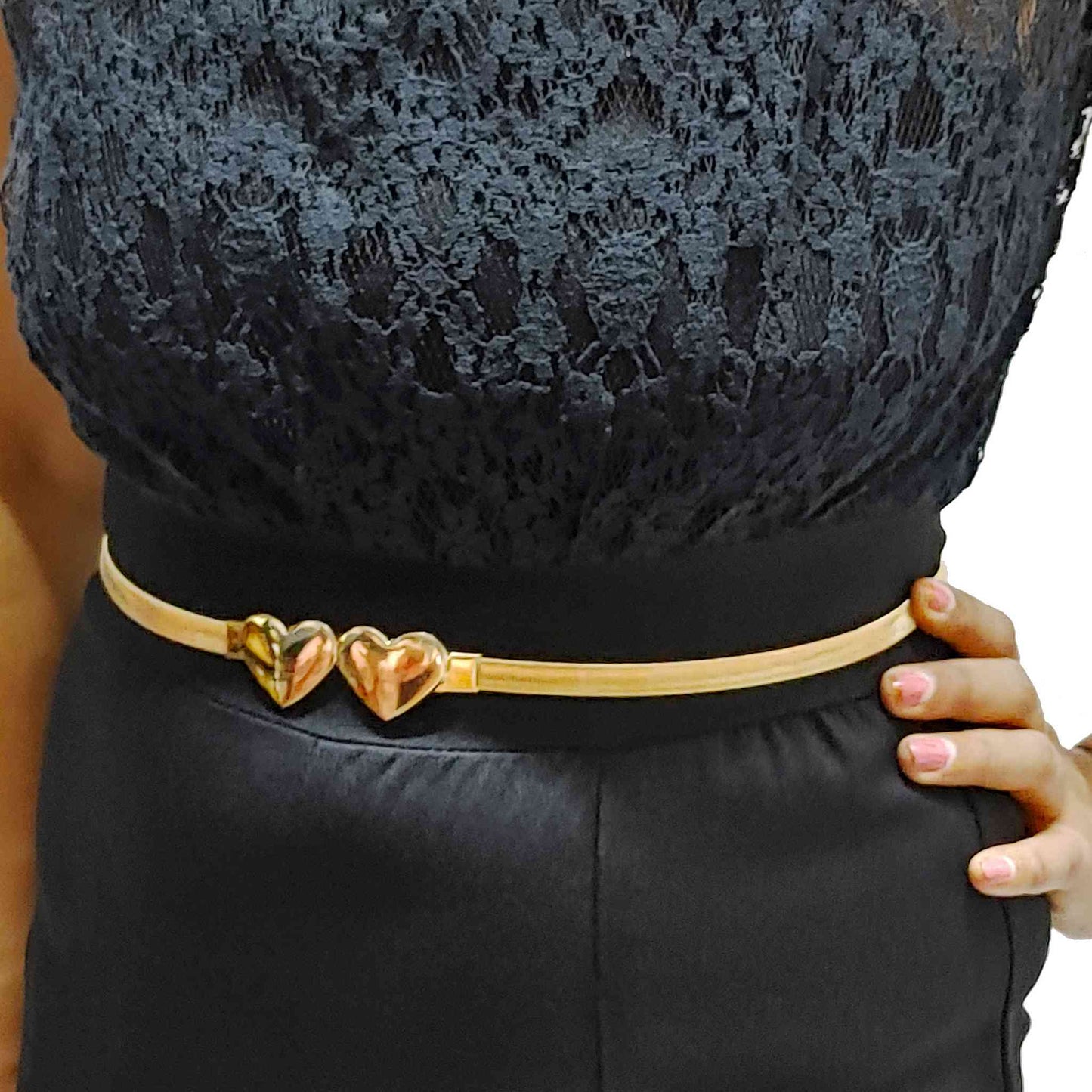 Indian Petals Stylish Fancy Metal Party Stretchable Spring Belt for Girls, Women, Gold