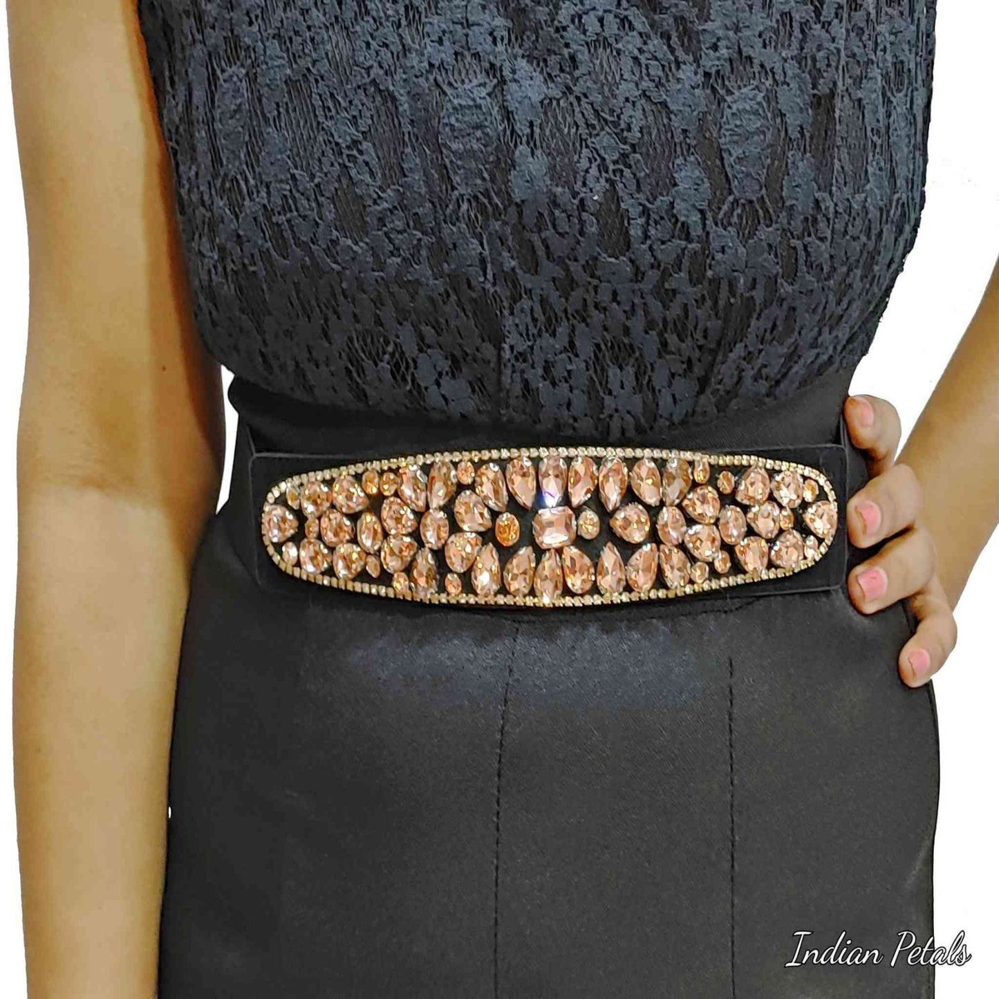 Indian Petals Stylish Fancy Rhinestones studded Fabric Party Belt for Girls, Women - Indian Petals