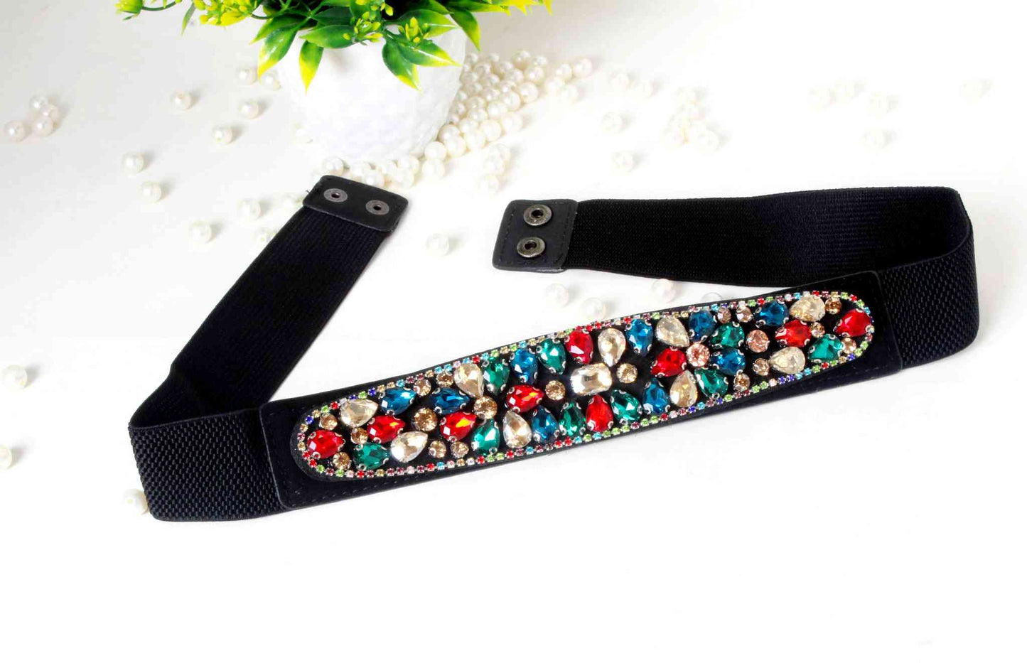 Indian Petals Stylish Fancy Rhinestones studded Fabric Party Belt for Girls, Women, Multi colored - Indian Petals