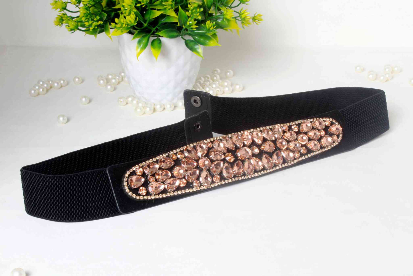Indian Petals Stylish Fancy Rhinestones studded Fabric Party Belt for Girls, Women, Peach Puff - Indian Petals
