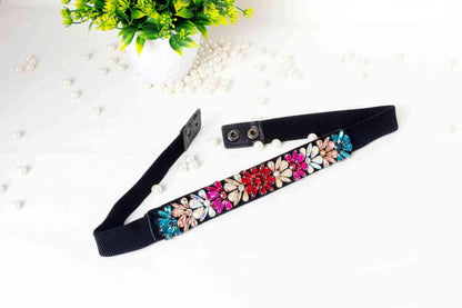 Indian Petals Stylish Fancy Rhinestones Beaded Fabric Party Belt for Girls, Women, Multi-colored