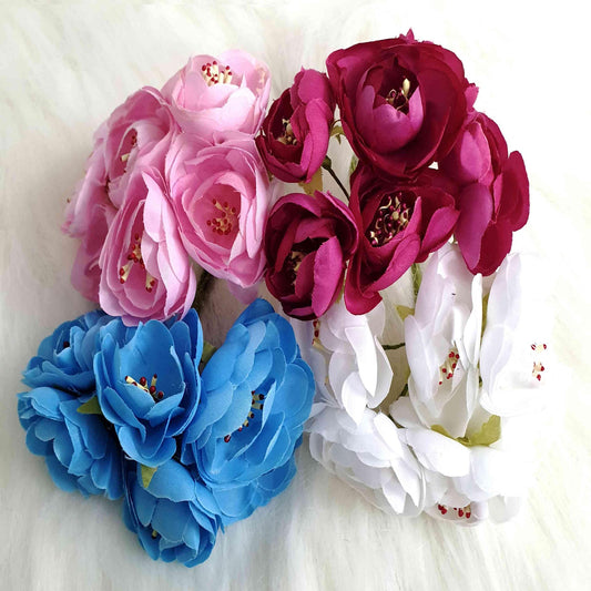 Indian Petals Beautiful Fabric Flowers with Buds for DIY Craft Trouseau Packing or Decoration - Design 22