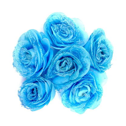 Beautiful Big Fabric Flowers with Net for DIY Craft, Trouseau Packing or Decoration (Bunch of 12) - Design 37, Blue - Indian Petals