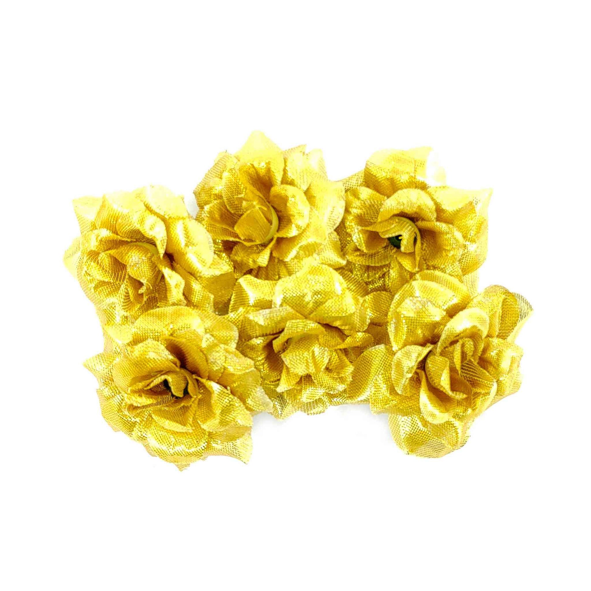 Indian Petals Beautiful Fabric Net Flowers for DIY Craft, Trouseau Packing or Decoration (Bunch of 12) - Design 38, Gold - Indian Petals