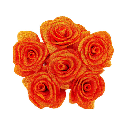 Beautiful Big Fabric Flowers for DIY Craft, Trouseau Packing or Decoration (Bunch of 12) - Design 39, Dark Orange - Indian Petals