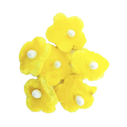Indian Petals Beautiful Mini Fabric Flowers for DIY Craft, Trouseau Packing or Decoration (Bunch of 12) - Design 52, Yellow - Indian Petals