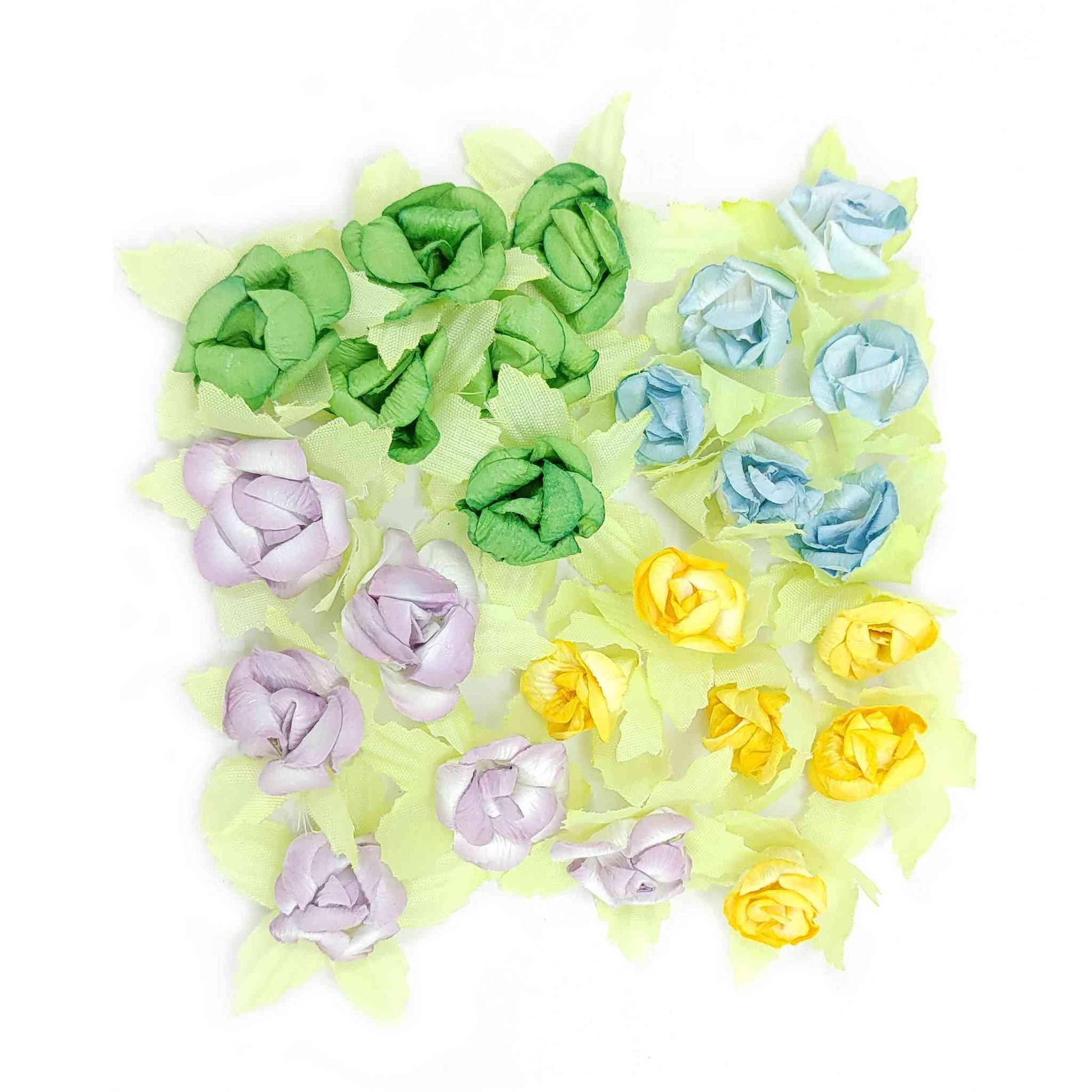 Indian Petals Beautiful Small Paper Flowers with Leaf for DIY Craft, Trouseau Packing or Decoration (Bunch of 12) - Design 30 - Indian Petals