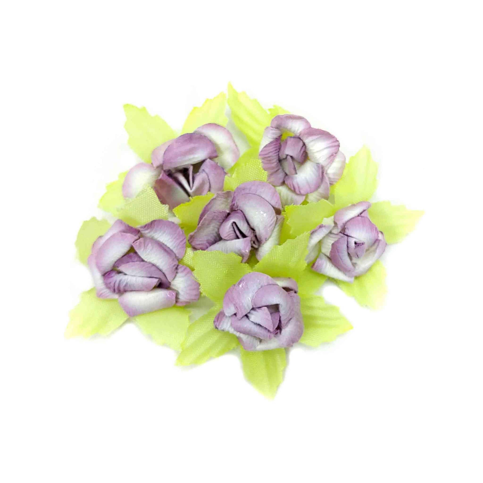 Indian Petals Beautiful Small Paper Flowers with Leaf for DIY Craft, Trouseau Packing or Decoration (Bunch of 12) - Design 30, Light Purple - Indian Petals
