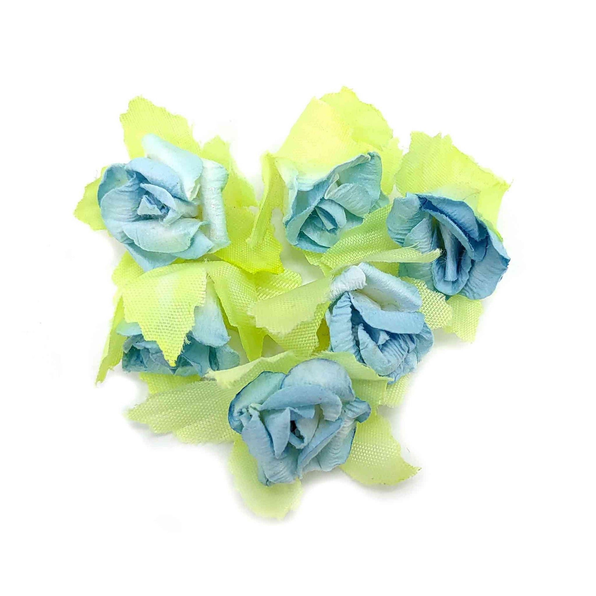Indian Petals Beautiful Small Paper Flowers with Leaf for DIY Craft, Trouseau Packing or Decoration (Bunch of 12) - Design 30, Steel Blue - Indian Petals