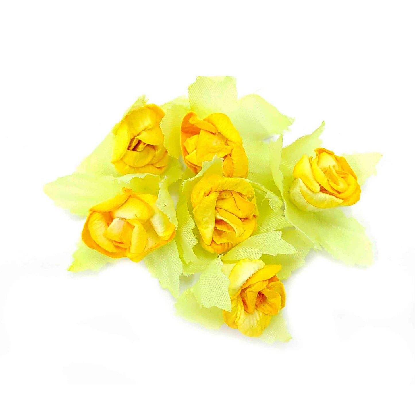 Indian Petals Beautiful Small Paper Flowers with Leaf for DIY Craft, Trouseau Packing or Decoration (Bunch of 12) - Design 30, Yellow - Indian Petals