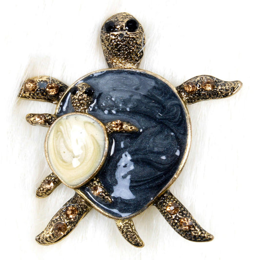 Tortoise on Tortoise Design Enamel painted Metal Brooch for Boys Men, Gift Rhinestone Studded Brooch Indian Petals 
