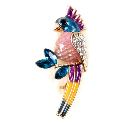 Indian Petals Rhinestone Studded Enamel Painted Colourful Bird Design Elegant Metal Brooch Lapel Pin, Unisex - Indian Petals